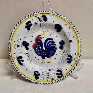 Vintage Italian Ceramic Decorative Rooster Plate - Blue and Yellow-9.5”Diameter